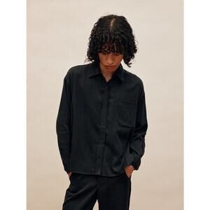 Djerf Avenue On The Go Ash Black Cupro Cotton Button Down Blouse Women's size XS